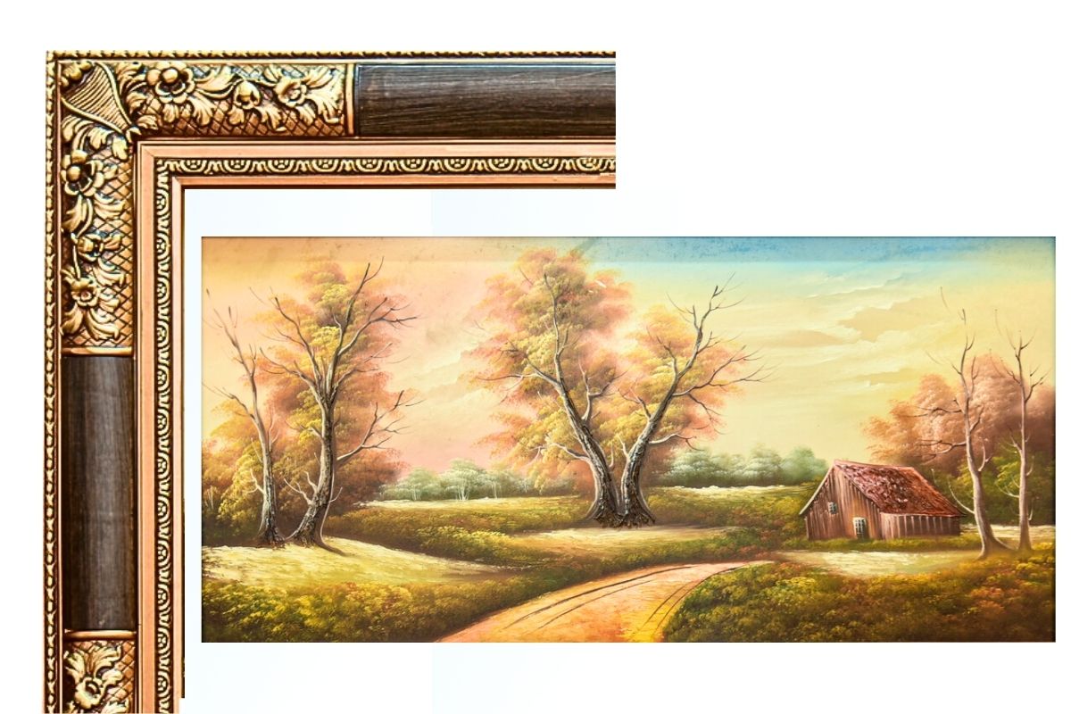 HME-V-1301 Pastoral Autumn Landscape Ornate Framed Original Oil Painting