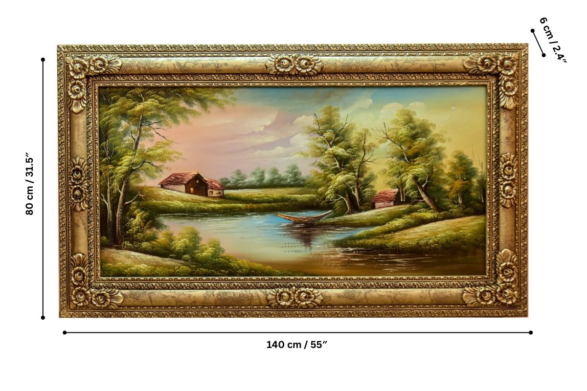 Serene Lakeside Artwork Unique Art Piece For Living Room Realistic Nature Scene