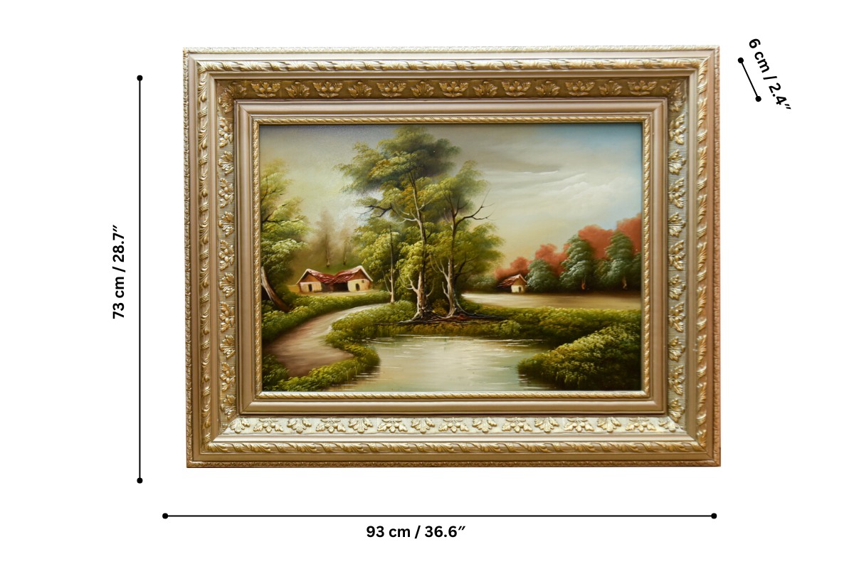 Transform your space with this exquisite hand-painted wall art from Handmade EGY. Showcasing a serene autumn lakeside path framed in a detailed gold frame, crafted on durable wood for lasting beauty. Ready to hang, with free UK delivery and worldwide shipping. Shop now to elevate your wall decor with timeless charm!