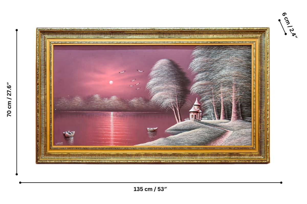 Transform your home with this beautiful hand-painted wall art from Handmade EGY. Featuring a peaceful lakeside sunset with 3D elements, framed in a luxurious gold frame and crafted on durable wood. Ready to hang, with free UK delivery and international shipping. Shop now to bring timeless elegance to your decor or gift!
