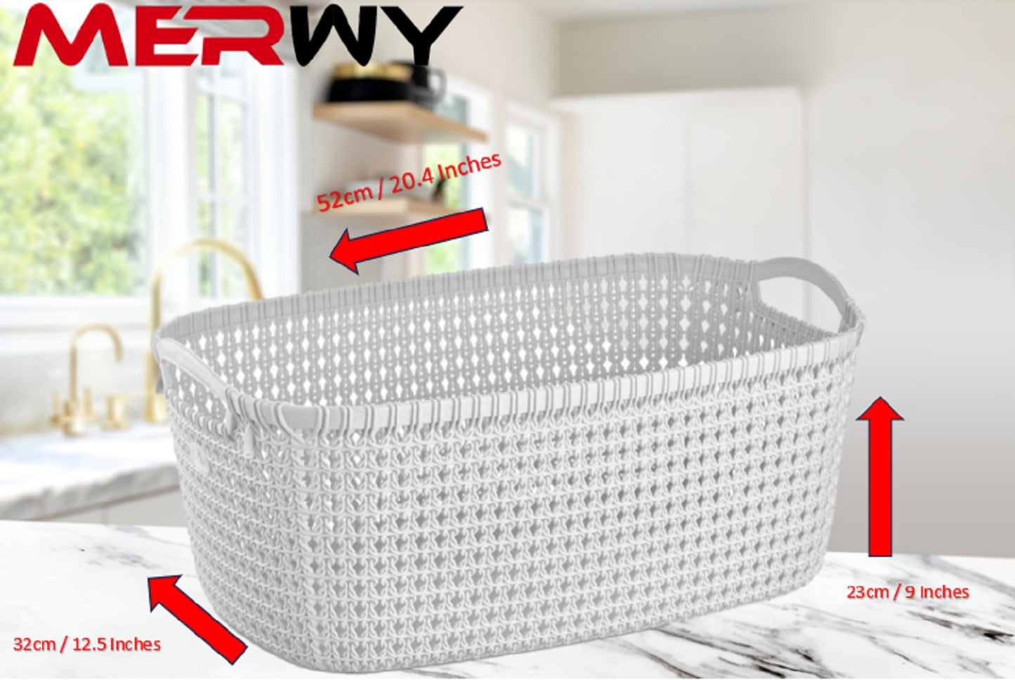 30 Litre Washing Laundry Basket with Handles Rattan Style