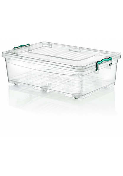 Clear Plastic Storage box with lid on wheels, Food Safe, Clip Locked, BPA free