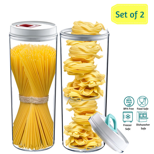 2 x (2.3 LT) Spaghetti Clip Top Jar Storage Round Tall Container,Vacuum Lid