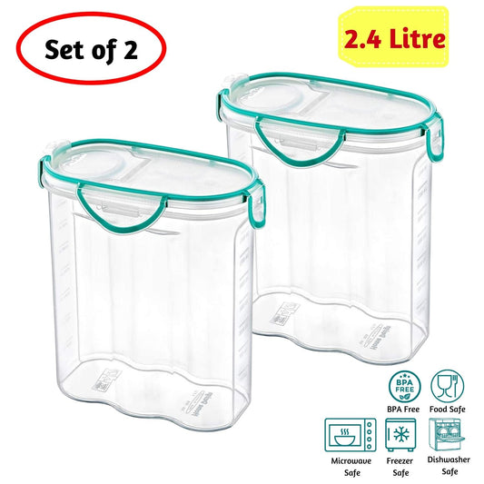 SET of 2 (2.4LT) Cereal Food Storage Container, Air tight with Lid & Clips