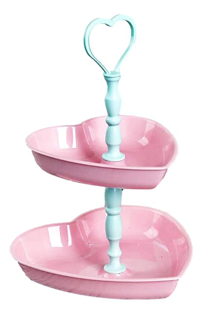Set of Two Plastic Sweet & Mini Cupcake 2 Heart Shaped Tier Holder Tray