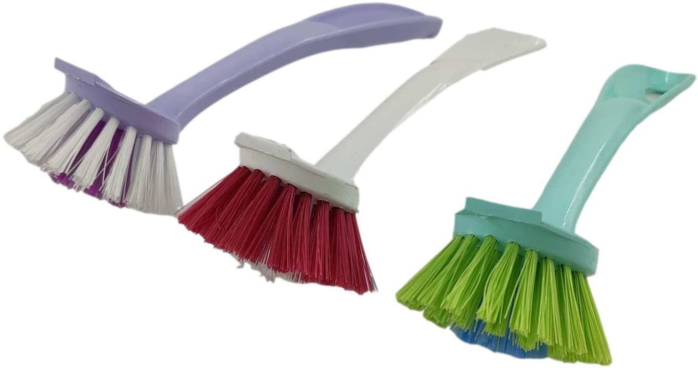 3 Dish & pan Scrubbing Brushes, Sink Brush with Hanger for Kitchen & Bathrooms