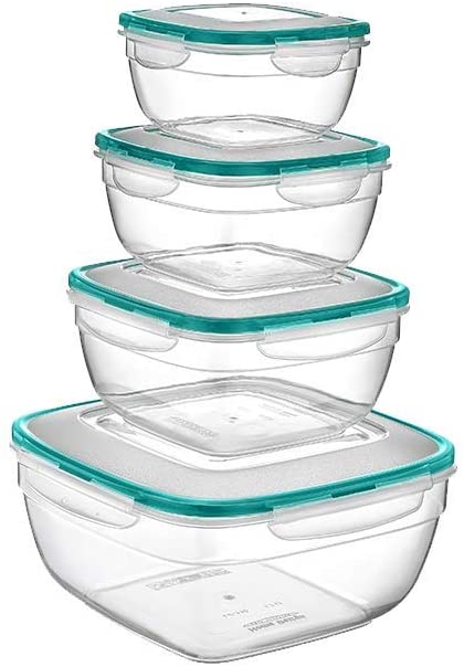 (7.3 LT) Set of 4 square plastic Food Container Storage airtight