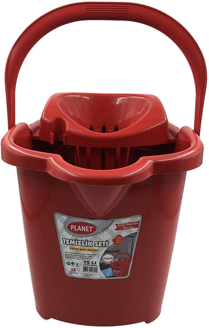 15 LT Plastic Cleaning Bucket with Handle and Wheels, Mop Floor Pail Wringer