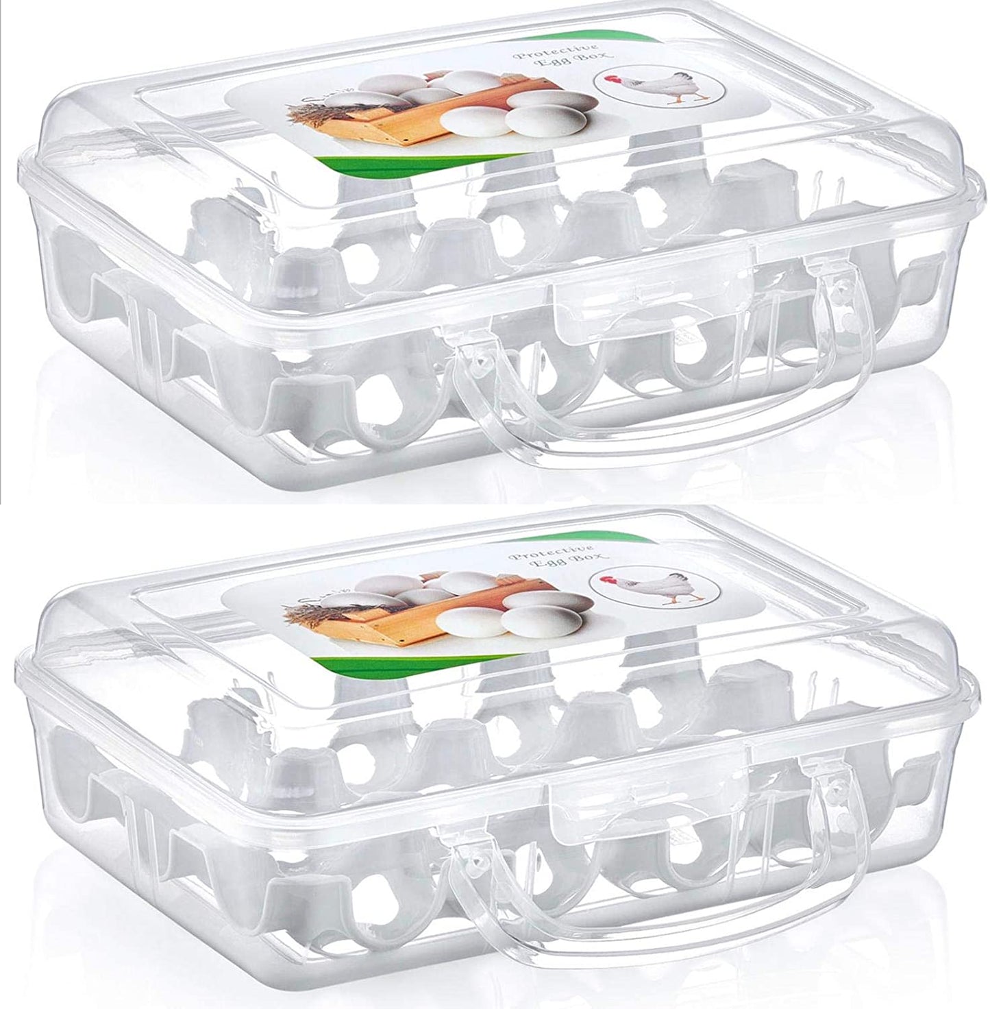 Set of 2 Portable Egg Box Egg Holder, Container, Clip Lock with Handle
