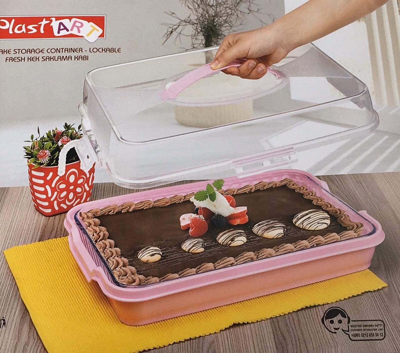 Large Cake stand Holder Cake Box with Lid lock and handle Cake Storage Rectangular