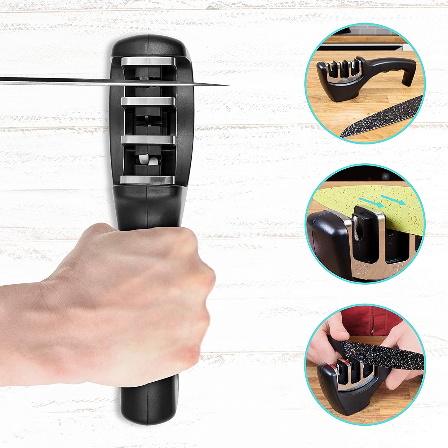 3 Stage Knife Sharpener Ergonomic Design Widely Compatible Easy to Use and Store