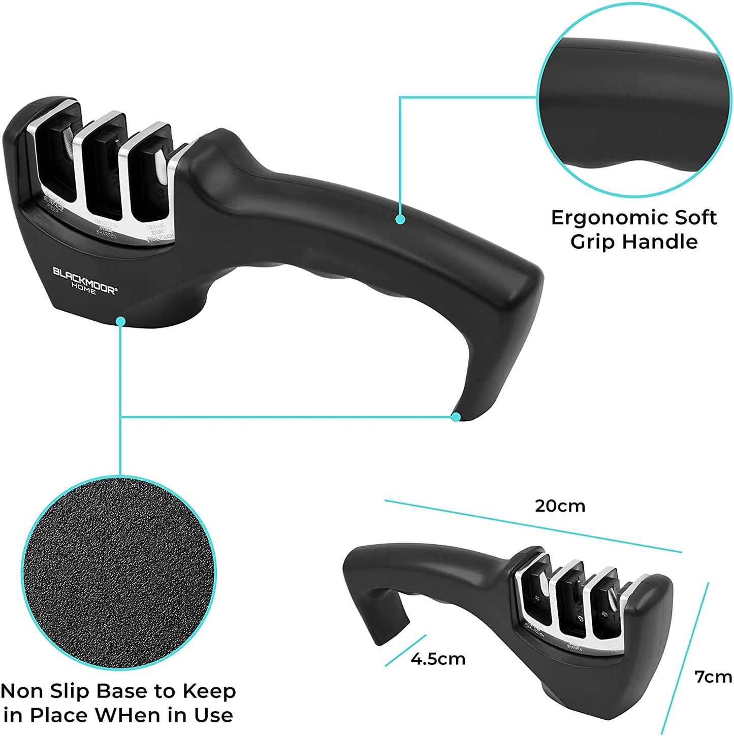 3 Stage Knife Sharpener Ergonomic Design Widely Compatible Easy to Use and Store