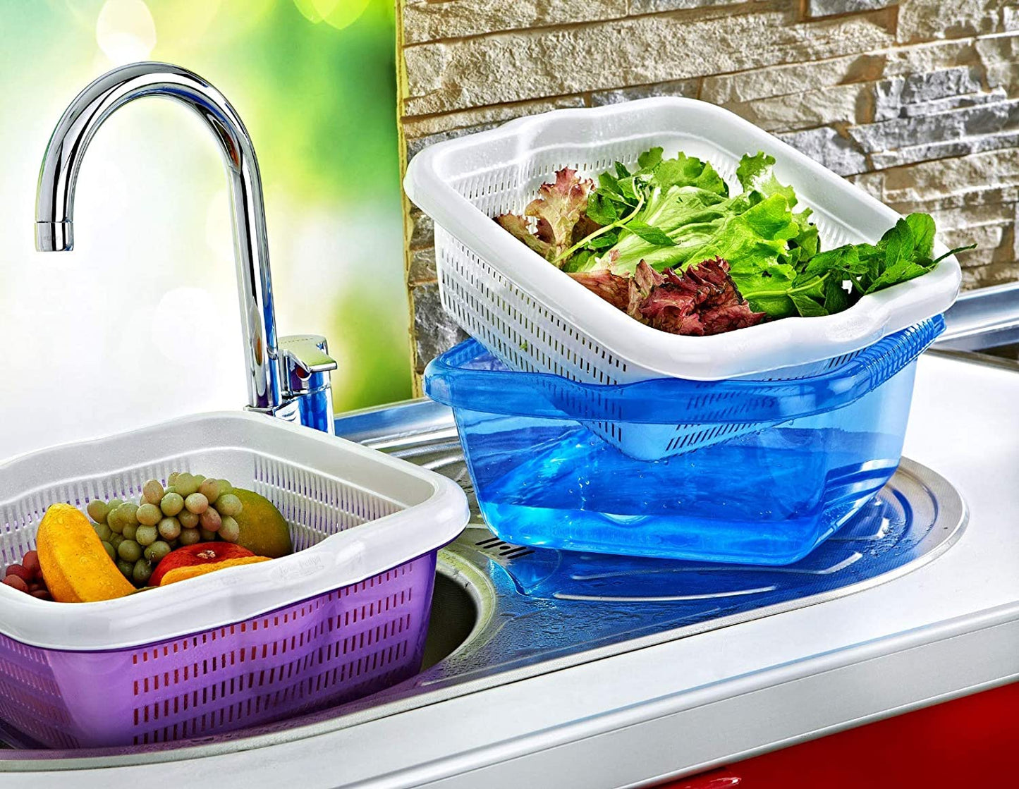 (7 LT) Plastic Strainer Rice,Veg, fruits Washing Basket, Detachable Colanders