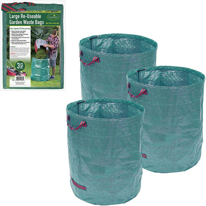 3 Pack Reusable Garden Waste Bags | 272 Litre Capacity |67 x 67 x 76 centimetres