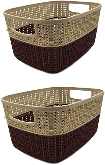 Set of 2 x (6.8LT) Medium Plastic Storage Baskets, Ghiordes Knit Basket Shelf Storage