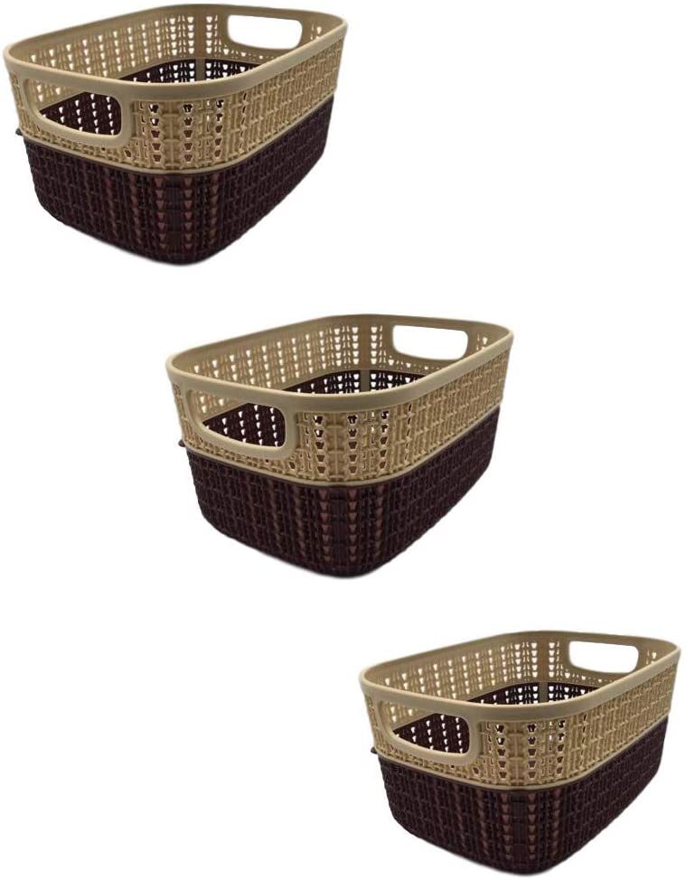 Set of 3 x (3.5LT) Small Plastic Storage Baskets, Ghiordes Knit Basket Shelf Storage