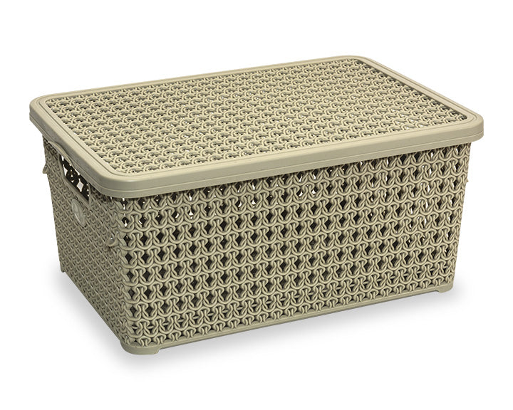 (Set of 2) 10 Litre Deep Knitted Storage Basket Organizer Box Container with Lid