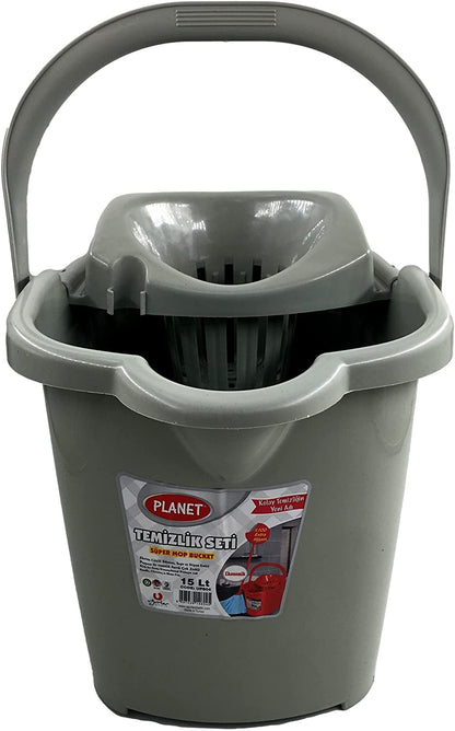 15 LT Plastic Cleaning Bucket with Handle and Wheels, Mop Floor Pail Wringer