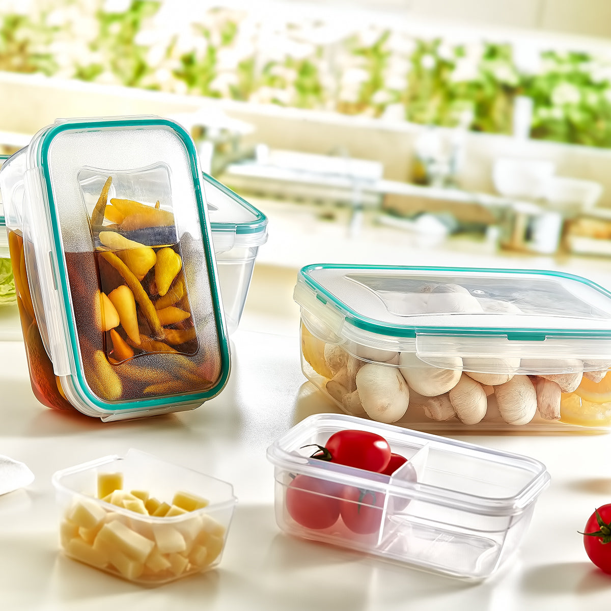 Set of 4 Divided Food Storage Containers Airtight Plastic Containers with Lids