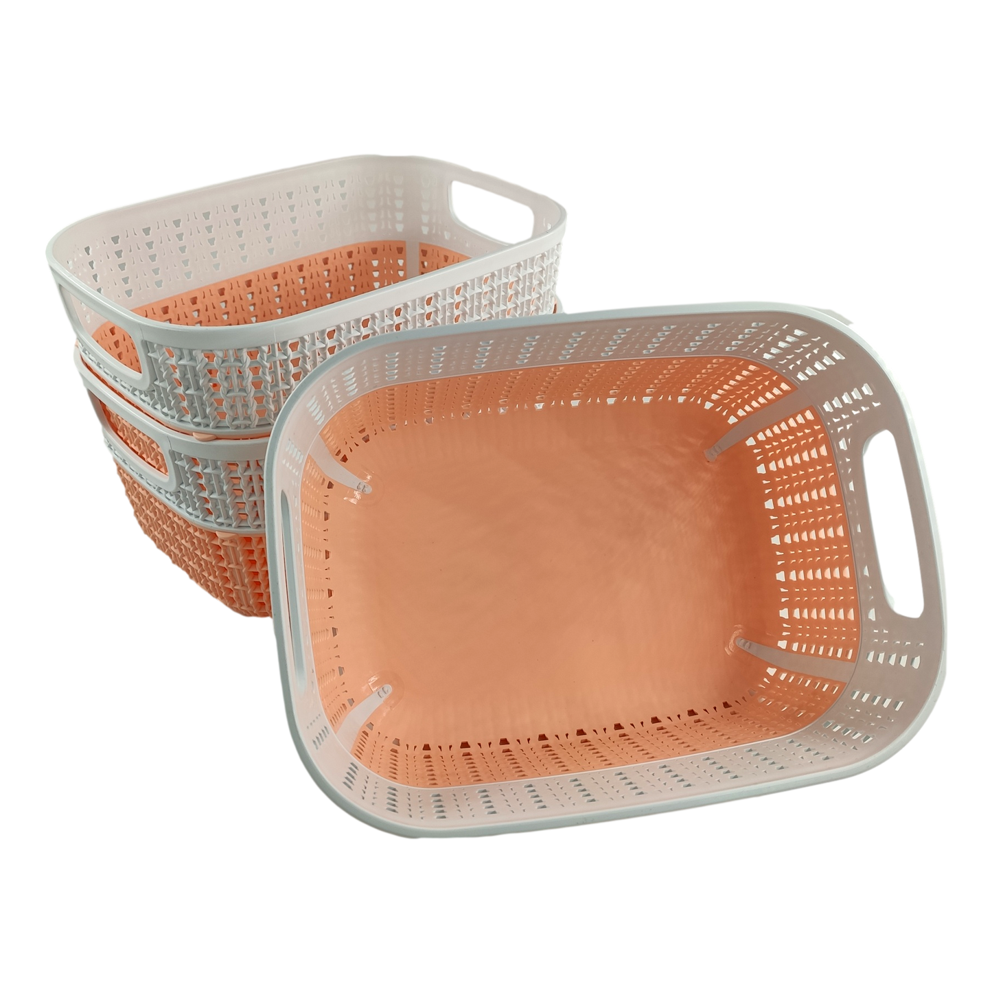 Set of 3 x (3.5LT) Small Plastic Storage Baskets, Ghiordes Knit Basket Shelf Storage