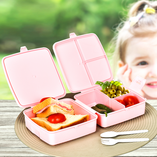 2 Layers Lunch Box Spoon Fork Dinnerware Bento Box Set Food Storage