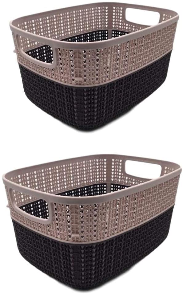 Set of 2 x (6.8LT) Medium Plastic Storage Baskets, Ghiordes Knit Basket Shelf Storage