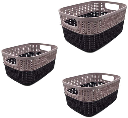 Set of 3 x (3.5LT) Small Plastic Storage Baskets, Ghiordes Knit Basket Shelf Storage