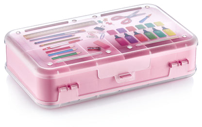 SET of 2 Medium Plastic Sewing Box, Pencil, Pens, Accessories, Storing & Organising