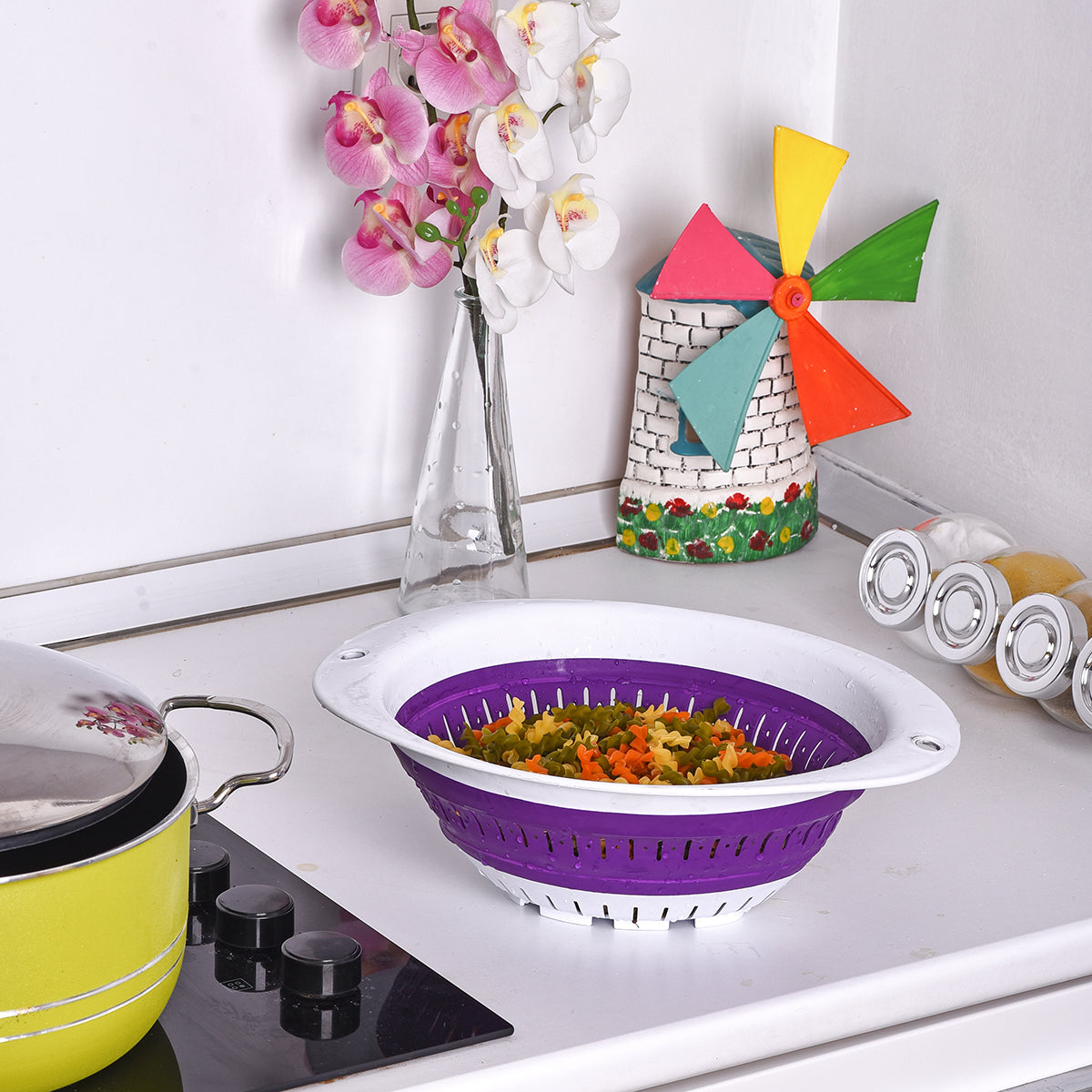 (Set of 2) 3 LT Silicone Foldable Strainer Rice, Veg, fruits Wash