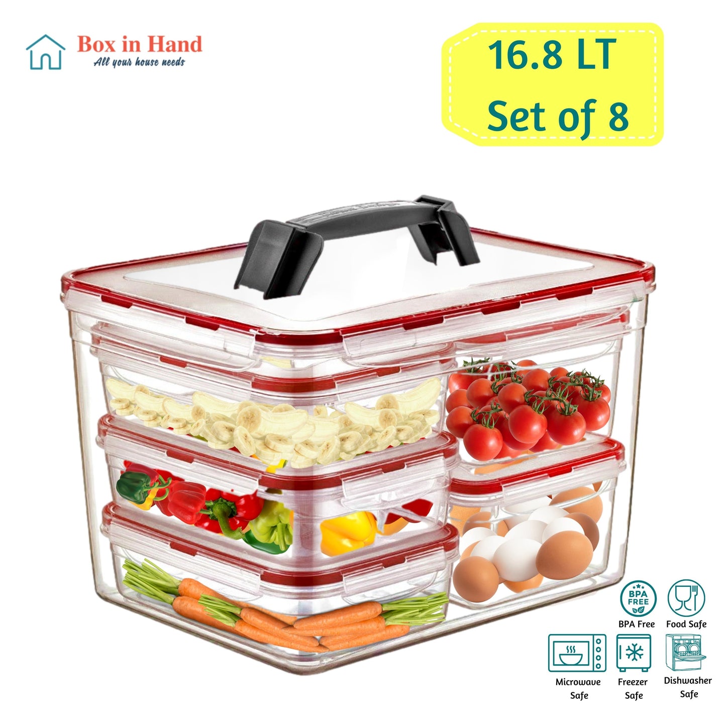 16.8 LT Food Storage Containers Set of 8 Airtight Plastic Containers with Lids