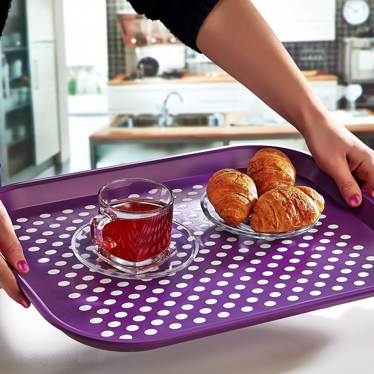 Set of 2 Anti Slip Serving Tray Non Slip Rubber Grip Surface and Bottom