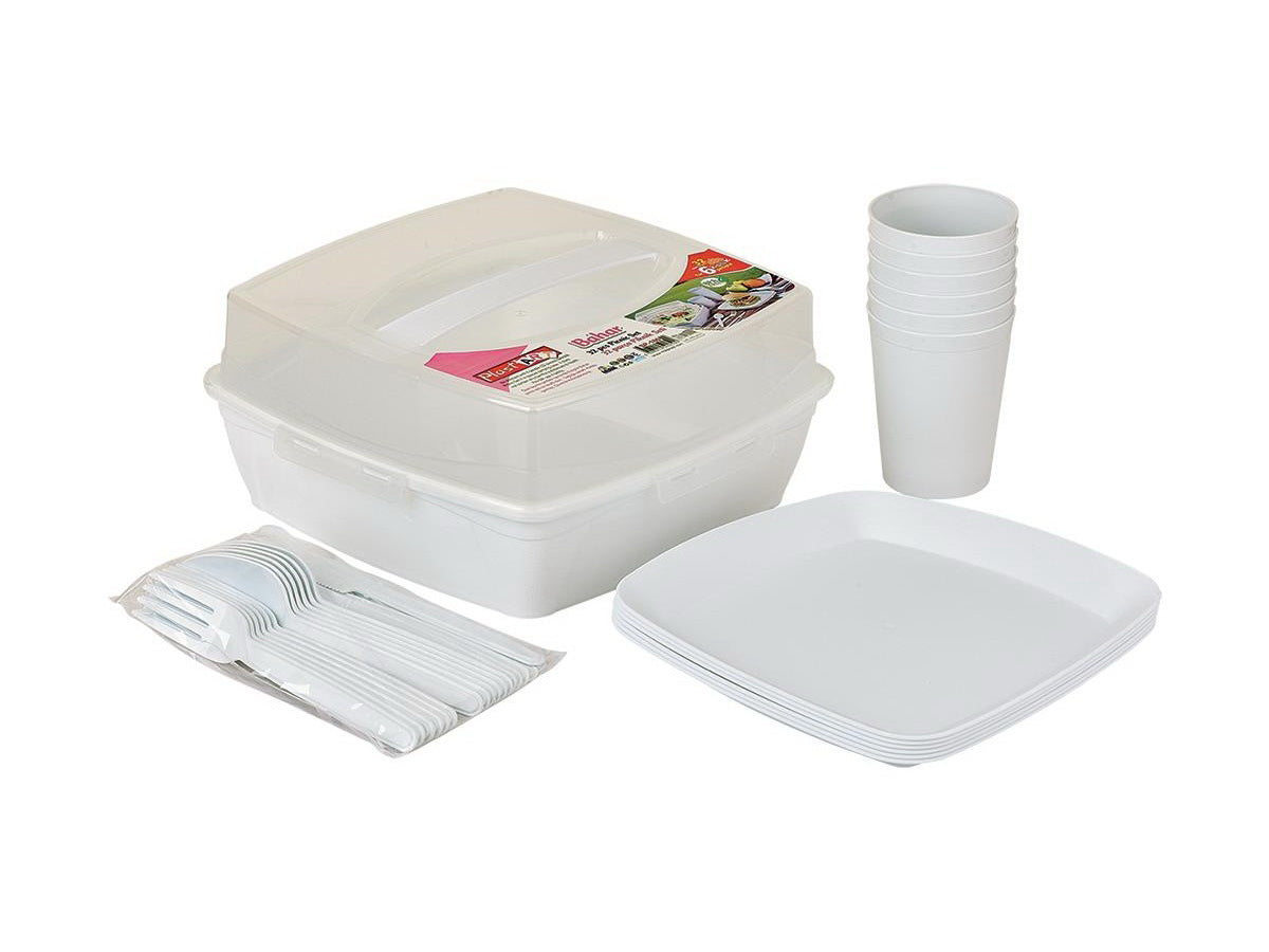 32 Pieces Plastic Picnic set for 6 People multi use BBQ, Festival, Cam