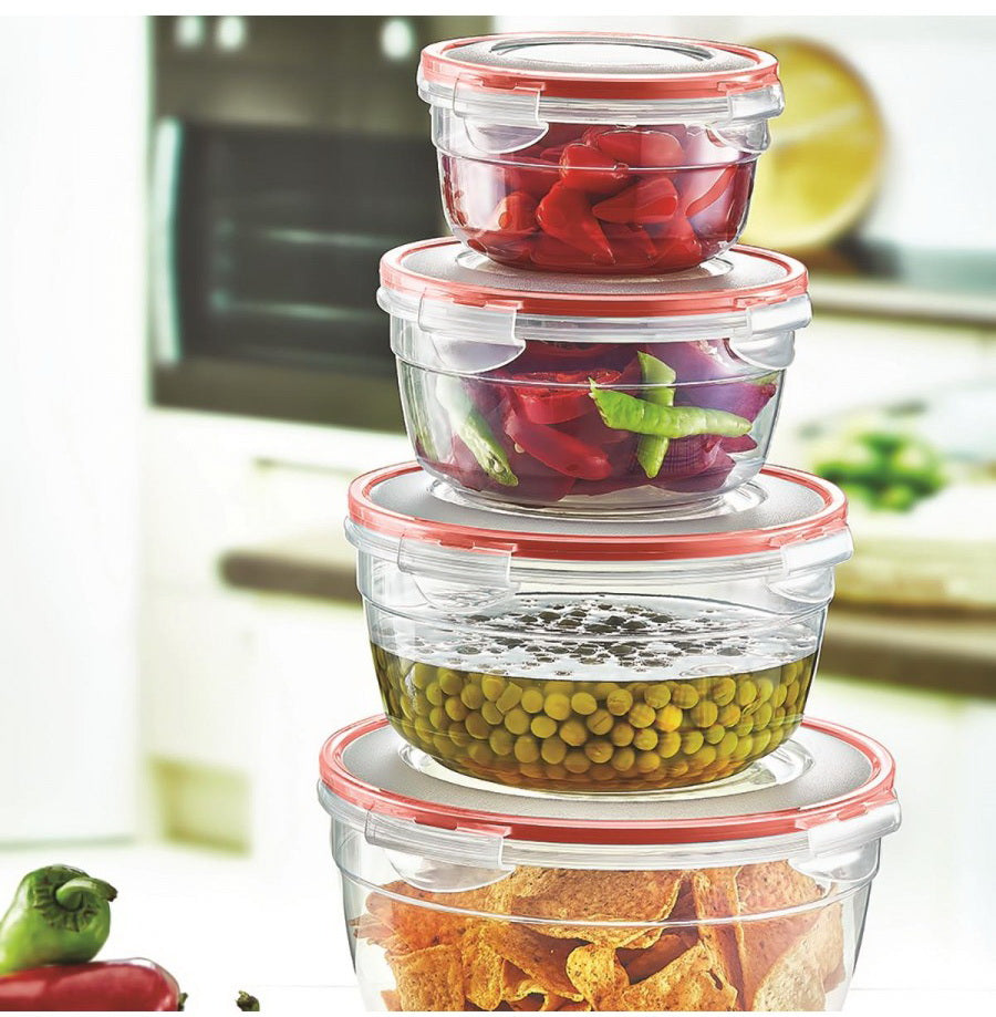 Set of 4 (3.11 LT) Round Food Container Storage airtight