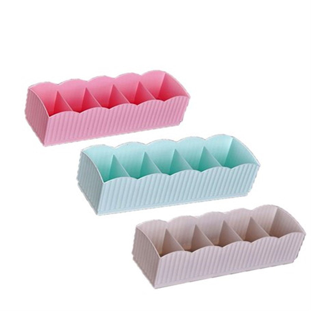 (Set of 3) 5 Grid Multi Purpose Plastic Box Drawer Organizer