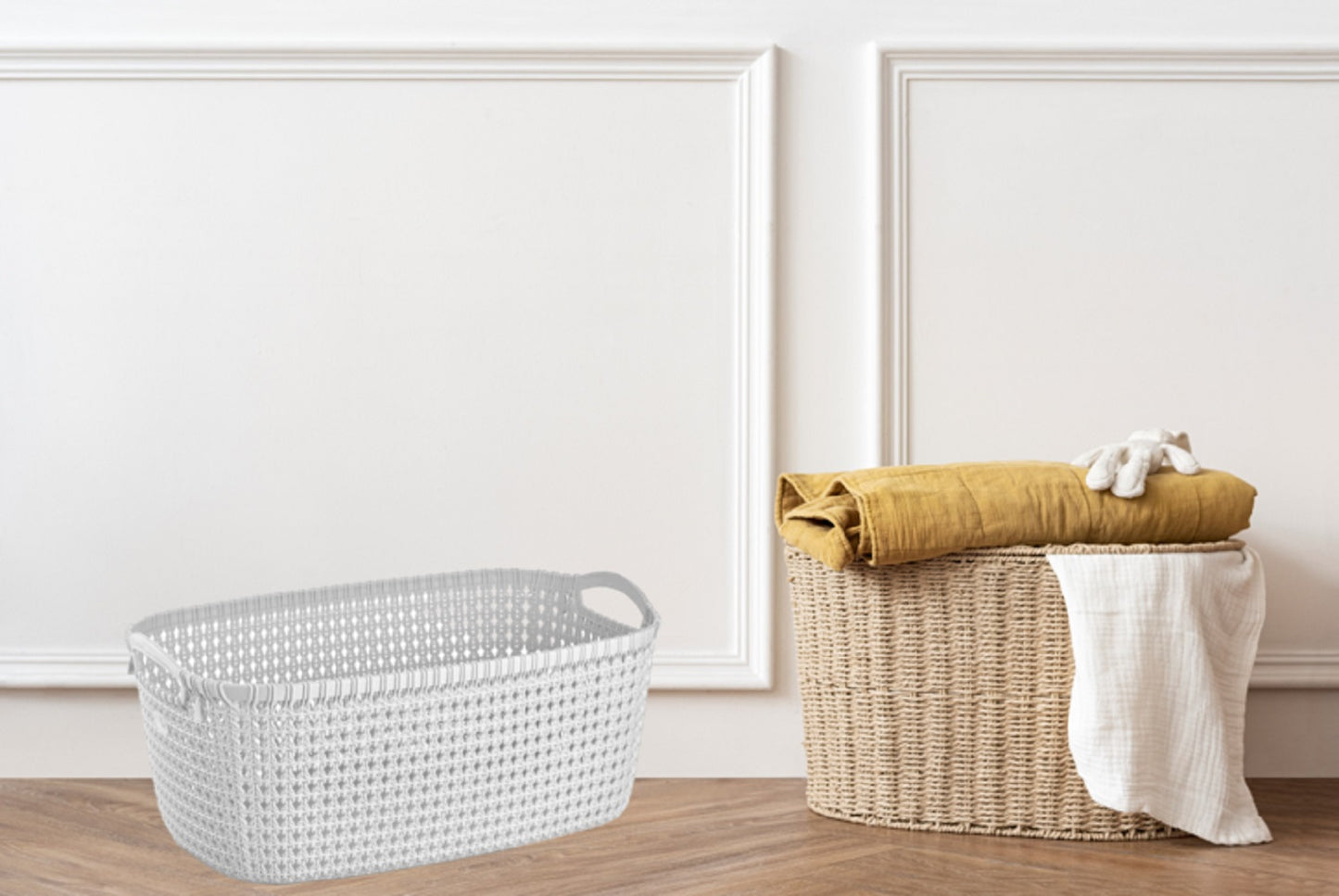 30 Litre Washing Laundry Basket with Handles Rattan Style