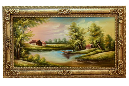 Serene Lakeside Artwork Unique Art Piece For Living Room Realistic Nature Scene