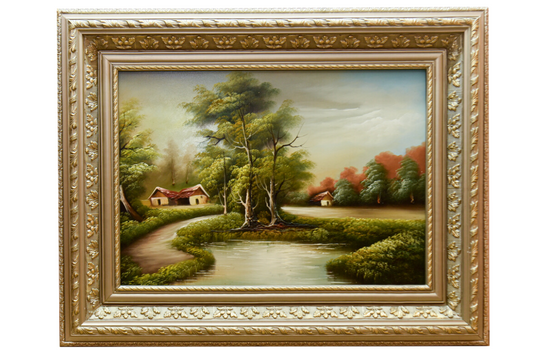 Transform your space with this exquisite hand-painted wall art from Handmade EGY. Showcasing a serene autumn lakeside path framed in a detailed gold frame, crafted on durable wood for lasting beauty. Ready to hang, with free UK delivery and worldwide shipping. Shop now to elevate your wall decor with timeless charm!