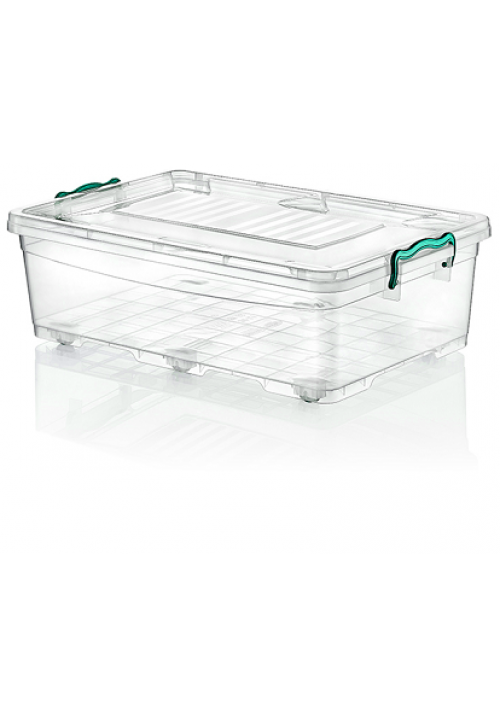 Clear Plastic Storage box with lid on wheels, Food Safe, Clip Locked, BPA free