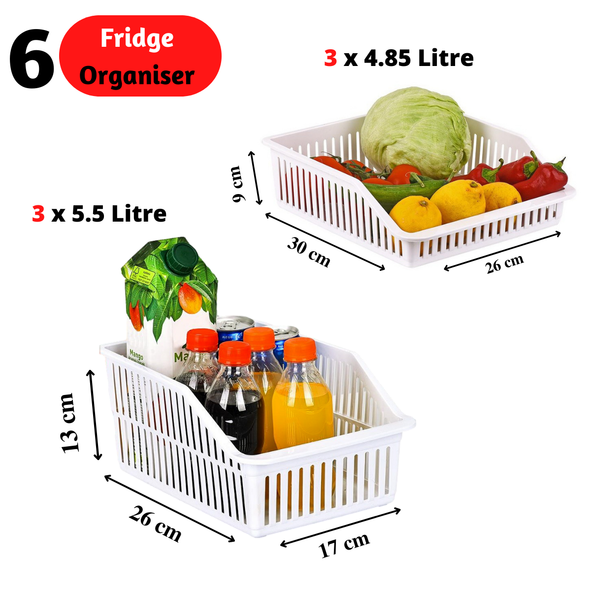 Set of 6 Fridge Storage Box Container Tray Cupboard organiser Rack