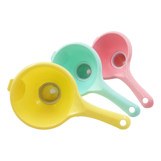 Set of 2 Multi-Purpose Plastic Oil/Juice/Vinegar Funnel with Built in Strainer
