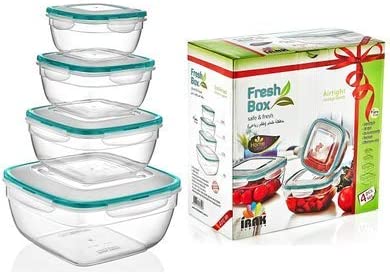 (7.3 LT) Set of 4 square plastic Food Container Storage airtight