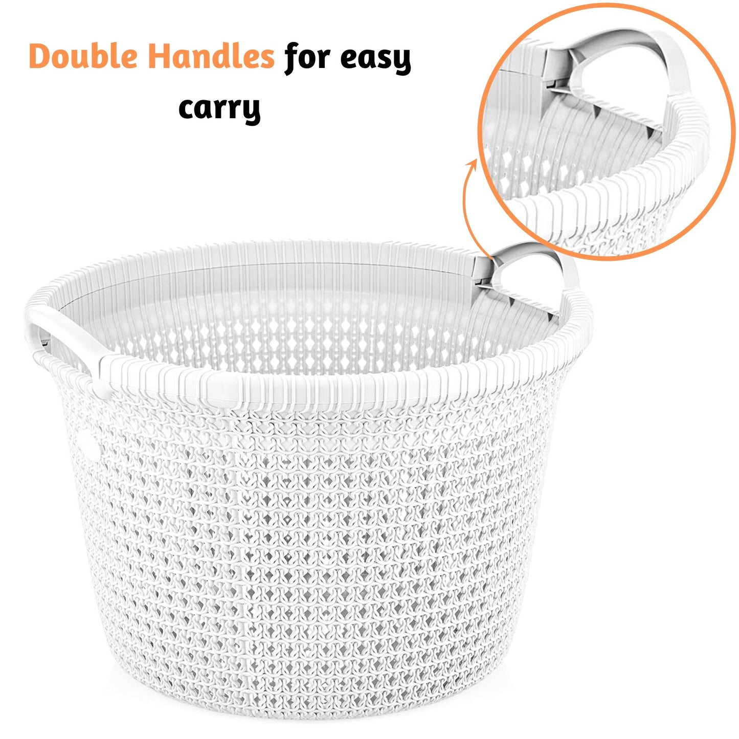 35 Litre Round Wash Basket for Laundry with Handles Spacious Rattan Design