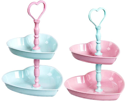 Set of Two Plastic Sweet & Mini Cupcake 2 Heart Shaped Tier Holder Tray