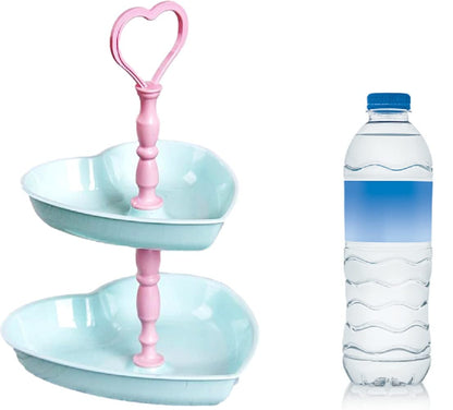 Set of Two Plastic Sweet & Mini Cupcake 2 Heart Shaped Tier Holder Tray