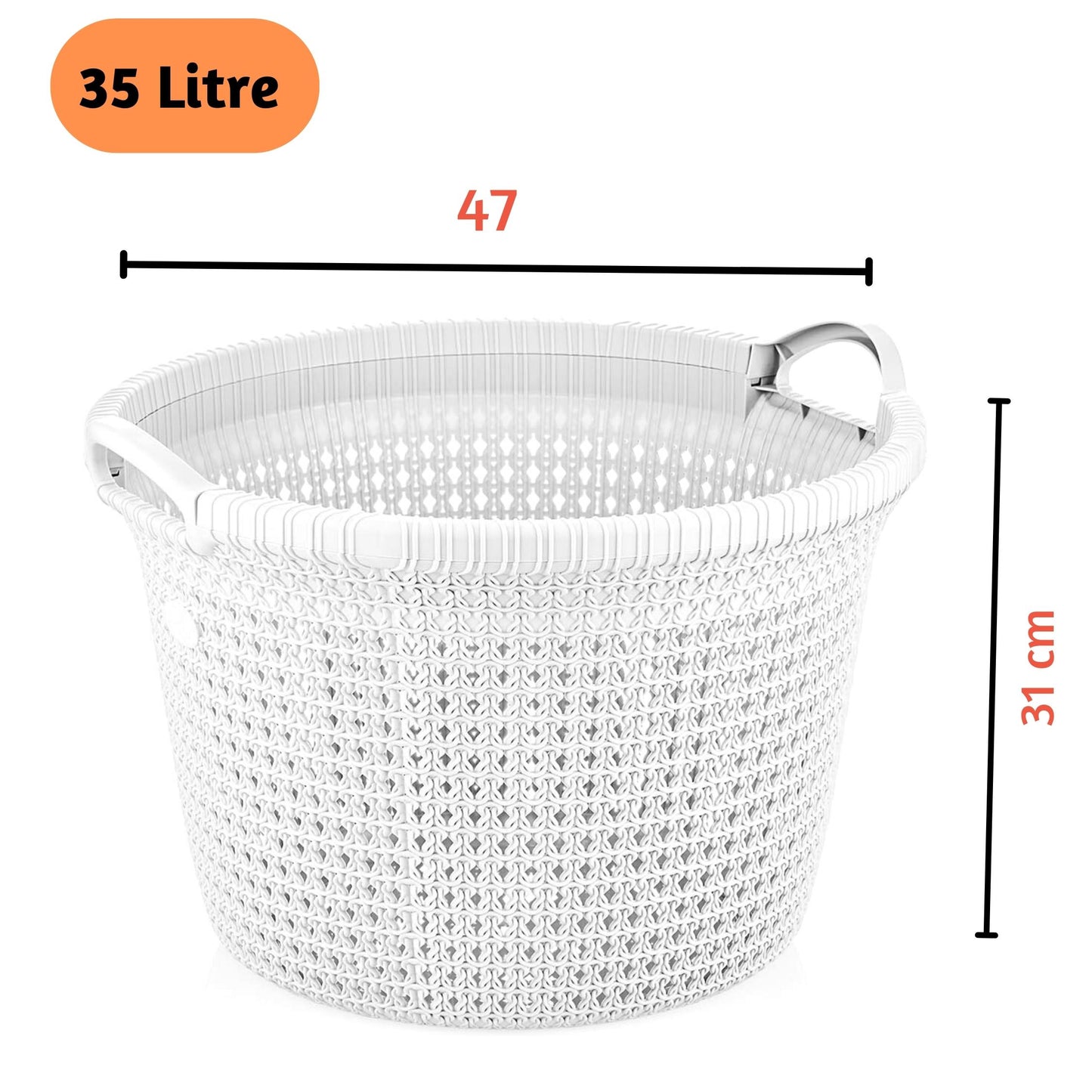35 Litre Round Wash Basket for Laundry with Handles Spacious Rattan Design