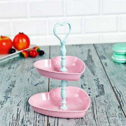 Set of Two Plastic Sweet & Mini Cupcake 2 Heart Shaped Tier Holder Tray