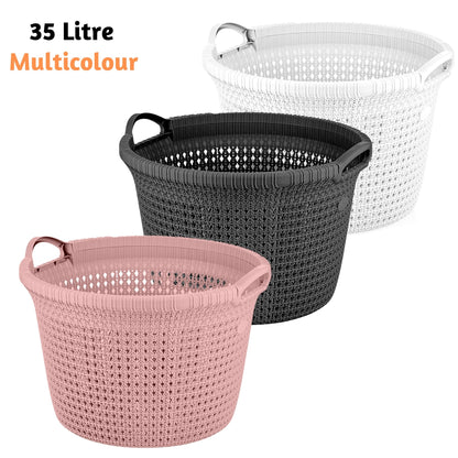 35 Litre Round Wash Basket for Laundry with Handles Spacious Rattan Design