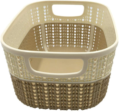 Set of 3 x (3.5LT) Small Plastic Storage Baskets, Ghiordes Knit Basket Shelf Storage