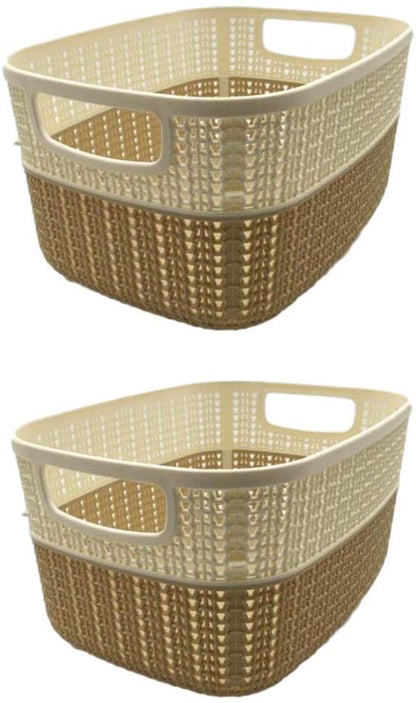 Set of 2 x (6.8LT) Medium Plastic Storage Baskets, Ghiordes Knit Basket Shelf Storage