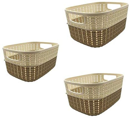 Set of 3 x (3.5LT) Small Plastic Storage Baskets, Ghiordes Knit Basket Shelf Storage